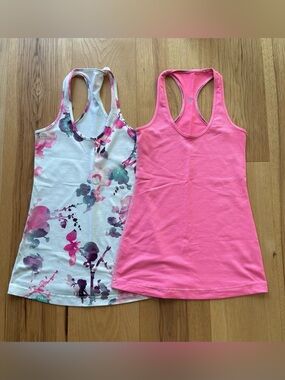 Lululemon Pink Striped & Floral Racerback Tank Pair, Size 6
